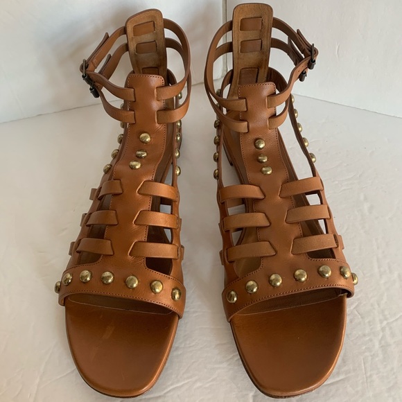 YSL Saint Laurent Caramel Cage Studded Gladiator Sandal Size 42 - Picture 2 of 8